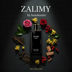 ZALIMY by InnoScents perfume bottle with flowers and spices on a dark background