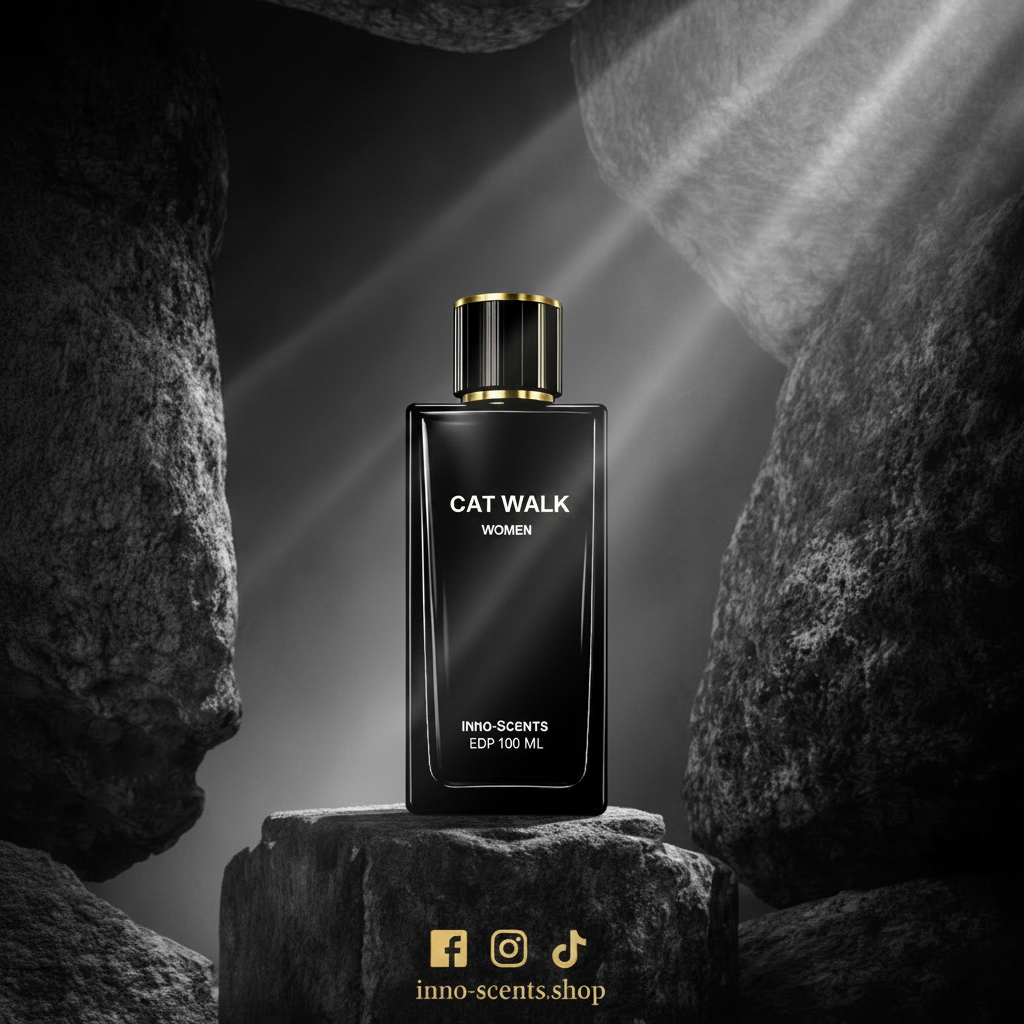 Perfume bottle labeled 'SARA' on a dark stone background